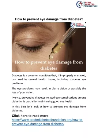 How to prevent eye damage from diabetes- Erode diabetes foundation - Best at Erode