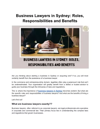 Business Lawyers in Sydney: Roles, Responsibilities and Benefits