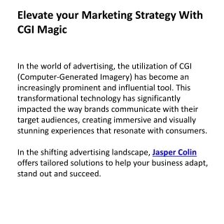 Elevate your Marketing Strategy With CGI Magic