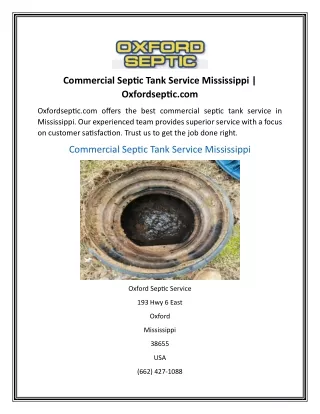 Commercial Septic Tank Service Mississippi Oxfordseptic.com