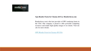 Gpu Render Farm for Cinema 4d Usa  Render4you.com