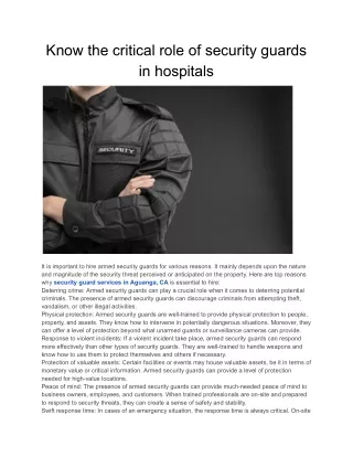 Know the critical role of security guards in hospitals