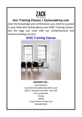 Iicrc Training Classes | Zackacademy.com