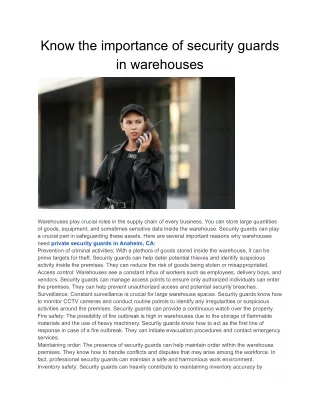 Know the importance of security guards in warehouses