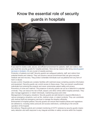 Know the essential role of security guards in hospitals