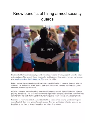 Know benefits of hiring armed security guards