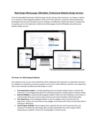 Web Design Mississauga Affordable, Professional Website Design Services