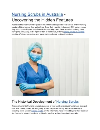 Nursing Scrubs in Australia - Uncovering the Hidden Features