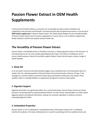 Passion Flower Extract in OEM Health Supplements