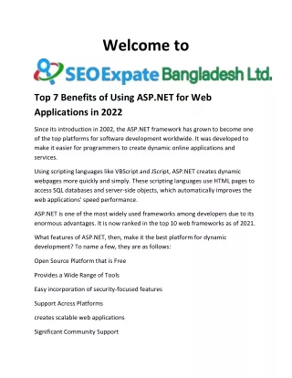 Asp.net Web Development  | SEO Expert Bangladesh LTD