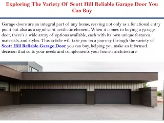 Exploring The Variety Of Scott Hill Reliable Garage Door You Can Buy