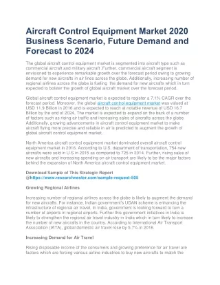 Aircraft Control Equipment Market, Future Demand and Forecast to 2024
