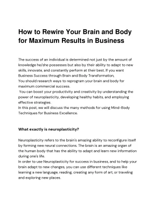 How to Rewire Your Brain and Body for Maximum Results in Business