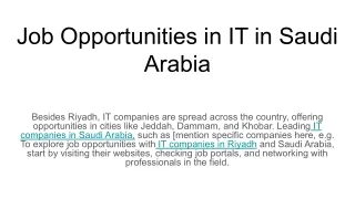 Job Opportunities in IT in Saudi Arabia