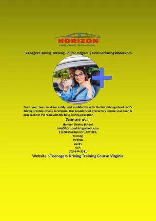 Teenagers Driving Training Course Virginia  Horizondrivingschool com