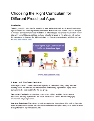 Choosing the Right Curriculum for Different Preschool Ages