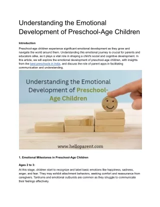 Understanding the Emotional Development of Preschool-Age Children