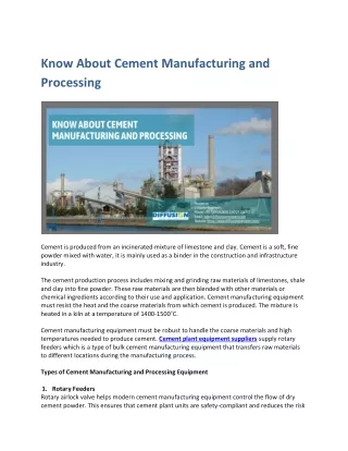 Know About Cement Manufacturing and Processing