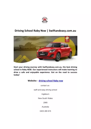 Driving School Raby Nsw | Swiftandeasy.com.au