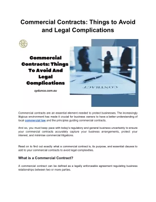 Commercial Contracts: Things to Avoid and Legal Complications