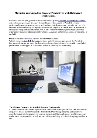 Maximize Your Autodesk Inventor Productivity with Holoware® Workstations