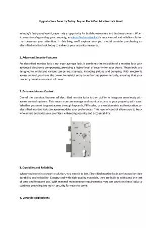 Upgrade Your Security Today Buy an Electrified Mortise Lock Now!