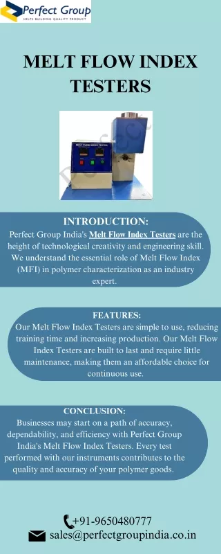 Melt flow index testers | Perfect Group India