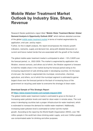 Mobile Water Treatment Market