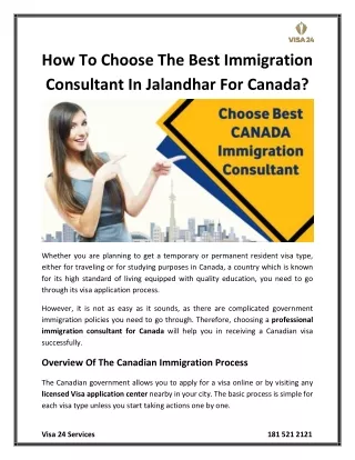 How To Choose The Best Immigration Consultant In Jalandhar For Canada