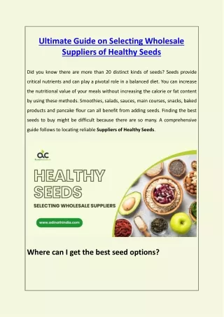 Ultimate Guide on Selecting Wholesale Suppliers of Healthy Seeds