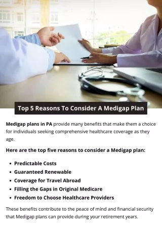 Top 5 Reasons To Consider A Medigap Plan