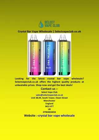 Crystal Bar Vape Wholesale  Selectvapeclub co uk