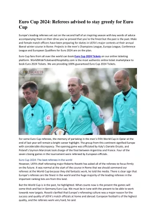 Euro Cup 2024 Referees advised to stay greedy for Euro Cup