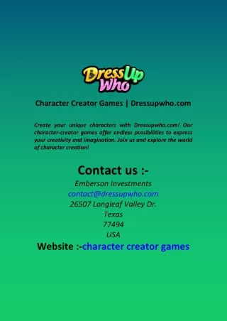 Character Creator Games  Dressupwho com