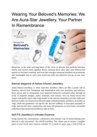 Wearing Your Beloved’s Memories_ We Are Aura-Star Jewellery, Your Partner In Remembrance