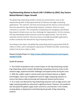 Fog Networking Market to Reach USD 7.8 Billion by 2032, Says AMR