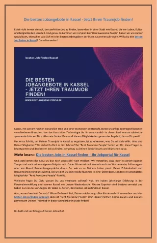 Die besten Jobangebote in Kassel - Jetzt Ihren Traumjob finden!