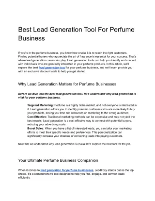 Best Lead Generation Tool For Perfume Business