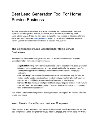 Best Lead Generation Tool For Home Service Business