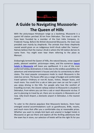 A Guide to Navigating Mussoorie- The Queen of Hills