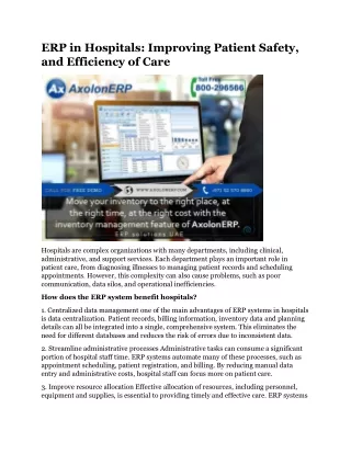 ERP in Hospitals Improving Patient Safety, and Efficiency of Care