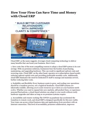 How Your Firm Can Save Time and Money with Cloud ERP