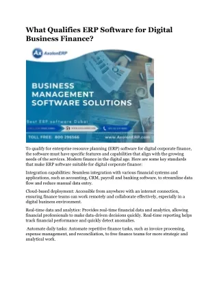 What Qualifies ERP Software for Digital Business Finance