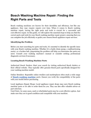 Bosch Washing Machine Repair: Finding the Right Parts and Tools
