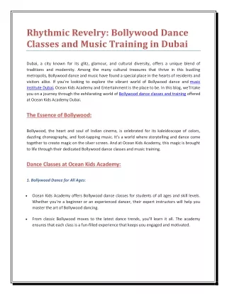 Rhythmic Revelry: Bollywood Dance Classes and Music Training in Dubai