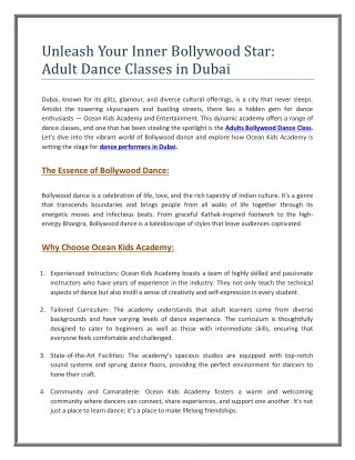 Unleash Your Inner Bollywood Star: Adult Dance Classes in Dubai