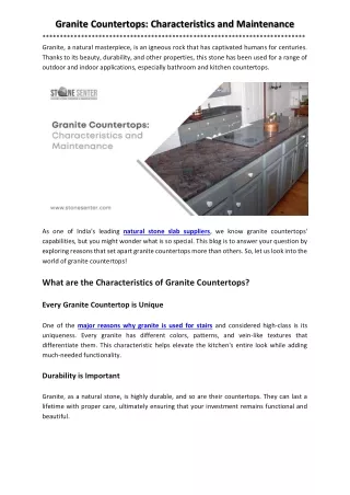 Granite Countertops: Characteristics and Maintenance