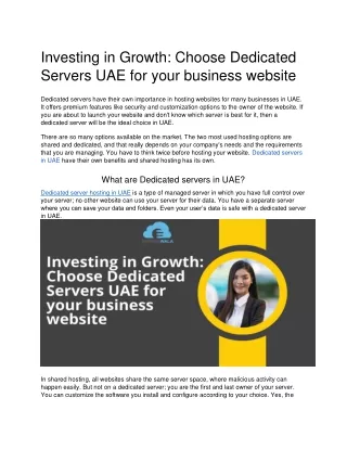 Investing in Growth Choose Dedicated Servers UAE for your business website