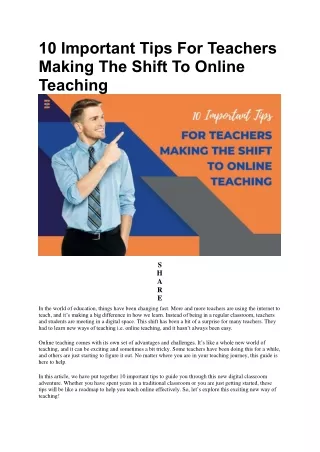 10 Important Tips For Teachers To Shift To Online Teaching | Future Education Ma