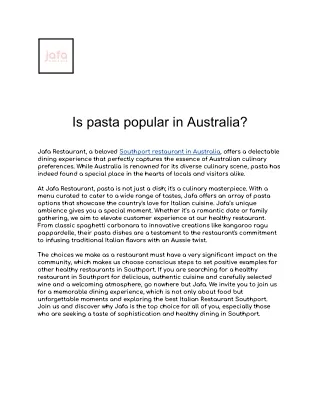 Is pasta popular in Australia